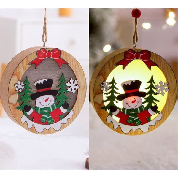 LED Julgransprydnad i Trä 2 st (Snögubbe) (PA)