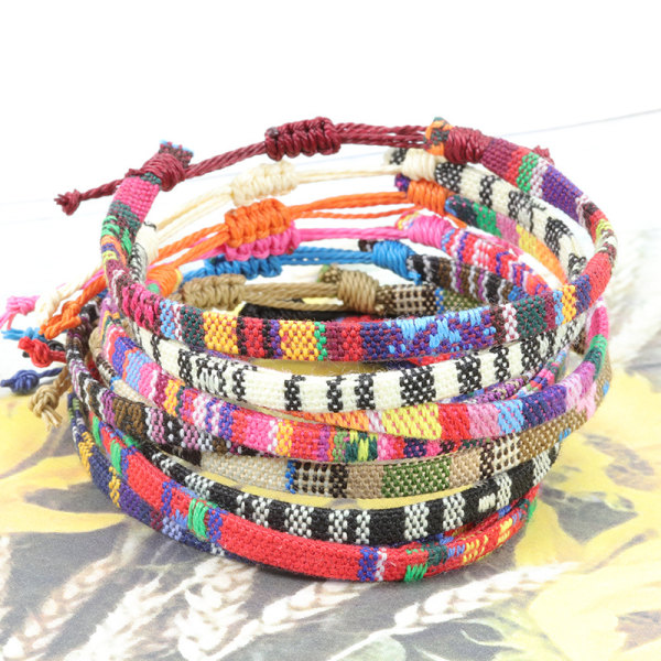 Nepal stil bomull och linne vävt tyg regnbågsfotled mångsidig färgglad rörlig fotled 11