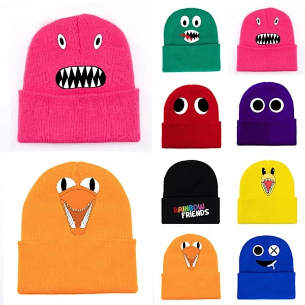 Rainbow Friends Stickad Mössa Tryckt Mössa Vinter Barn Julklapp Svart