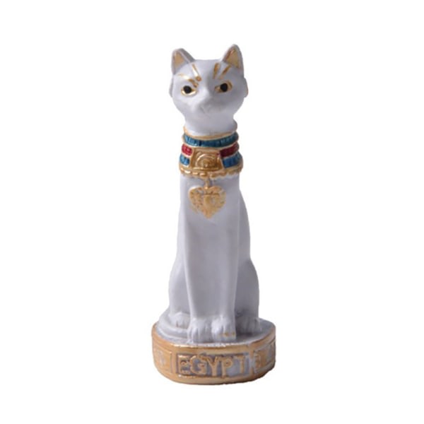 Egyptisk Cat Resin Craft Baster Gudinna Gud Staty White