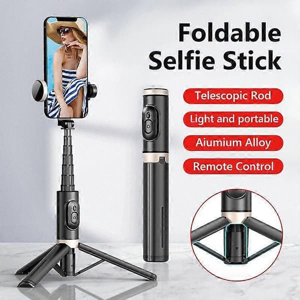 Bluetooth Trådlös Handhållen Selfiestick med Fjärrkontroll, Rosa