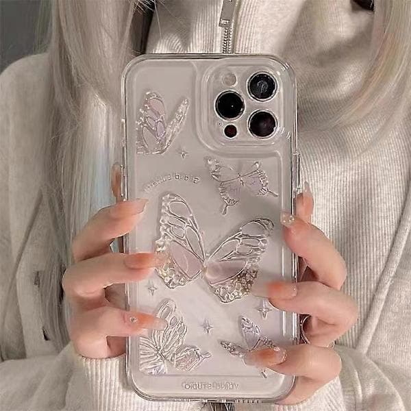 iPhone 12 Deksel med Sommerfugldesign - Stilig Glitterdeksel for Kvinner & Tenåringer