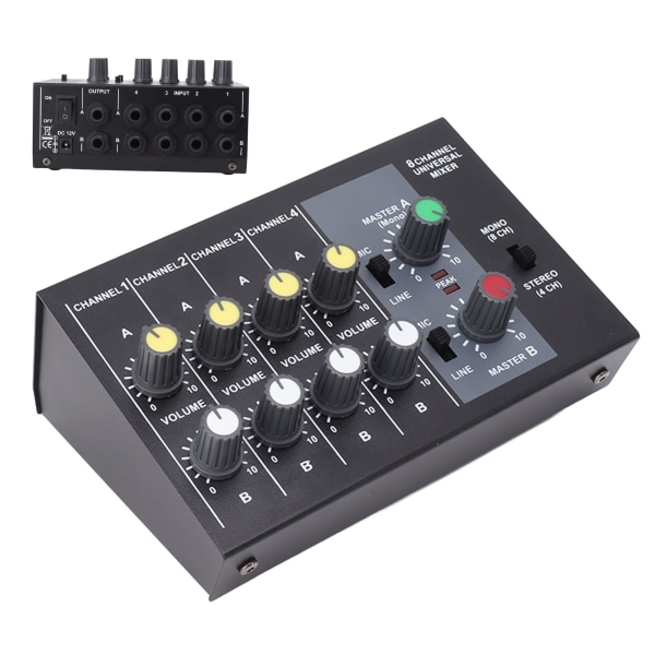 Mini Sound Mixer 8 In 2 Out 4-kanavainen stereo- ja 8-kanavainen monomikrofonilinjamikseri studiolavalle Small Clubs Bar 100-240V EU-pistoke