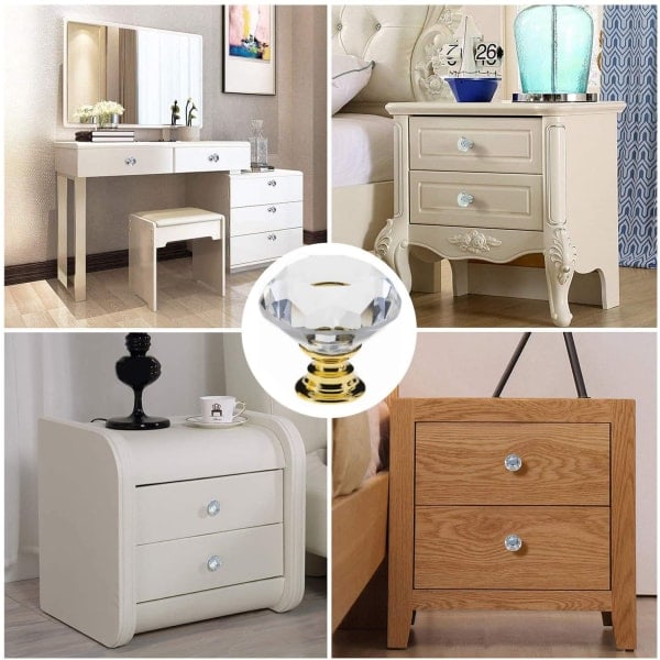 Diamantformede Knapper i Glas Transparent/Guld 8 stk