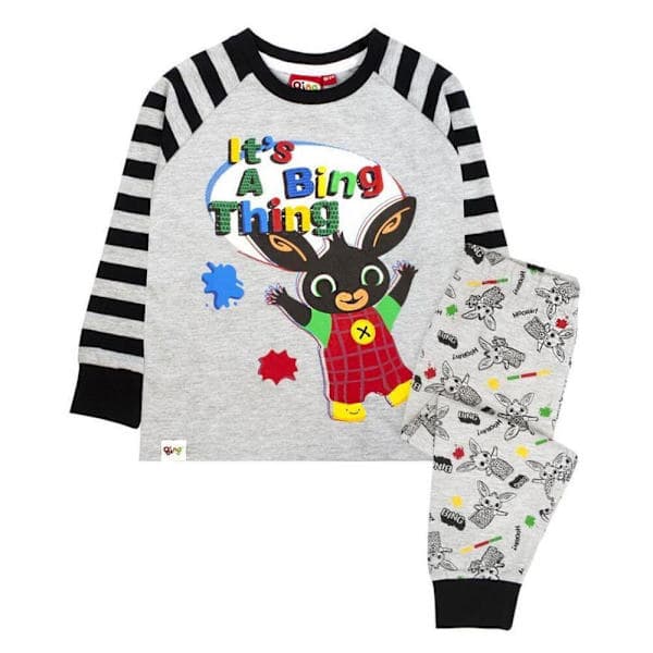 Bing Bunny Drenge Langærmet Pyjamassæt 4-5 År Grå/Sort Kompatibel med Bing Grå/Sort 4-5 År