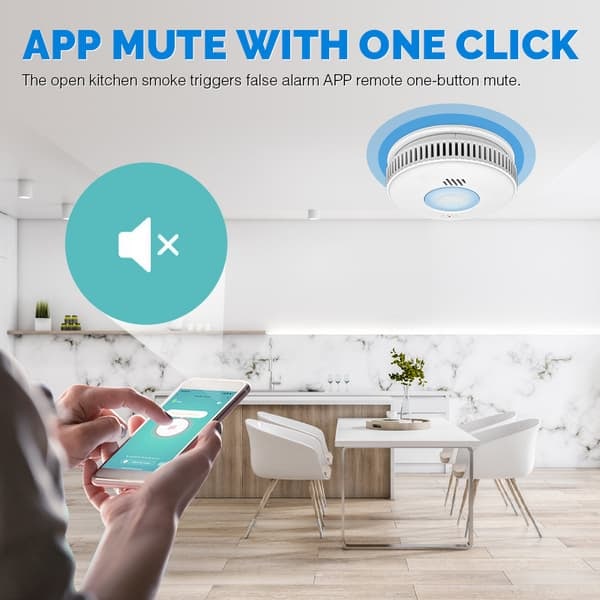WiFi Palovaroitin, 3 vuoden paristo Palohälytin LED-merkkivalolla Valkoinen0—pa