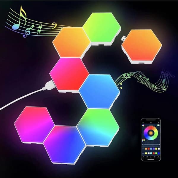 Hexagon Lys 8-pak LED Vægpaneler RGB Gaming Lys