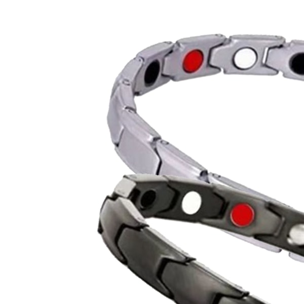 2 st Magnetisk terapi armband rostfritt stål lymfdränering Fashionabla magnetiska armband Silver Svart