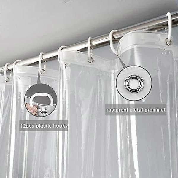 Extra långt transparent duschdraperi 180x200cm, Transparent