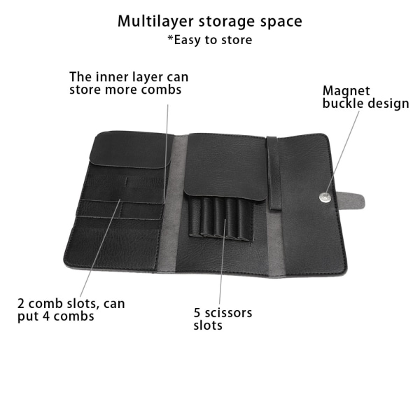 Multifunktionel saks Hårkam Håndtaskeclips Frisørværktøj Opbevaringstaske Sort (sort)
