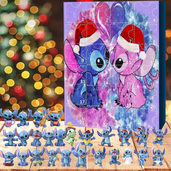 Anime Stitch Julekalender for barn 24 dagers julekalender 24 stk Tegneserie leker Ornament Nedtellingskalender C