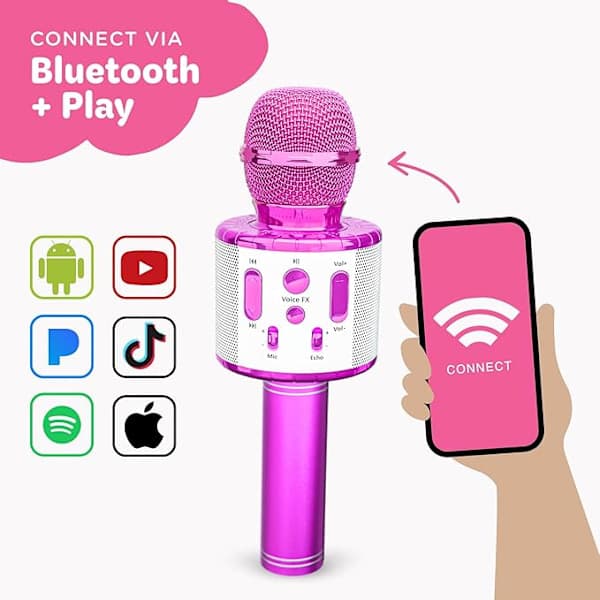 Karaokemikrofon for Barn med Forhåndsinstallerte Sanger & Bluetooth, Gave til Aldre 2-6 År