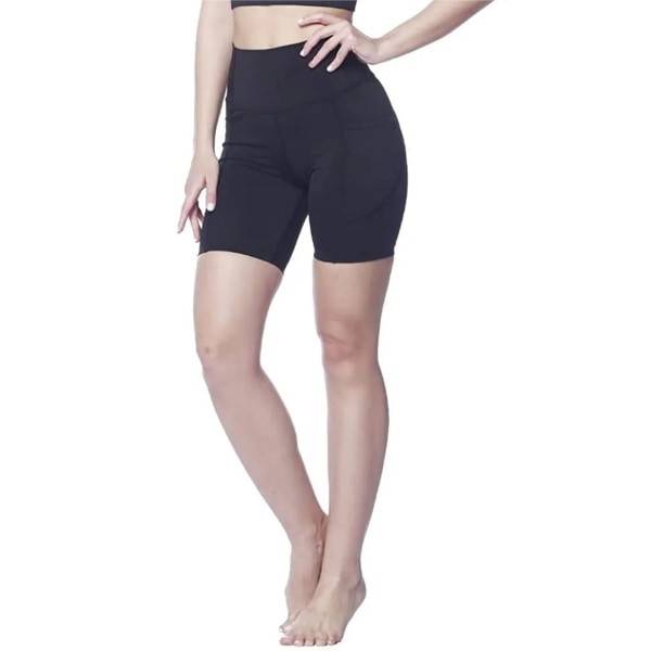 Atletiska shorts med hög midja Höga elastiska underkläder för gym yoga löpning träning fitness svart L