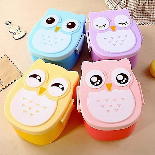 Lunchlåda med fack Söt Cartoon Owl Skolmatlåda för barn och vuxna 900ml Blue