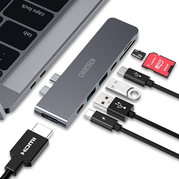 Choetech 7-in-1 USB-C Hub, USB 3.0 4K/60Hz HDMI, 87W PD, harmaa—pa