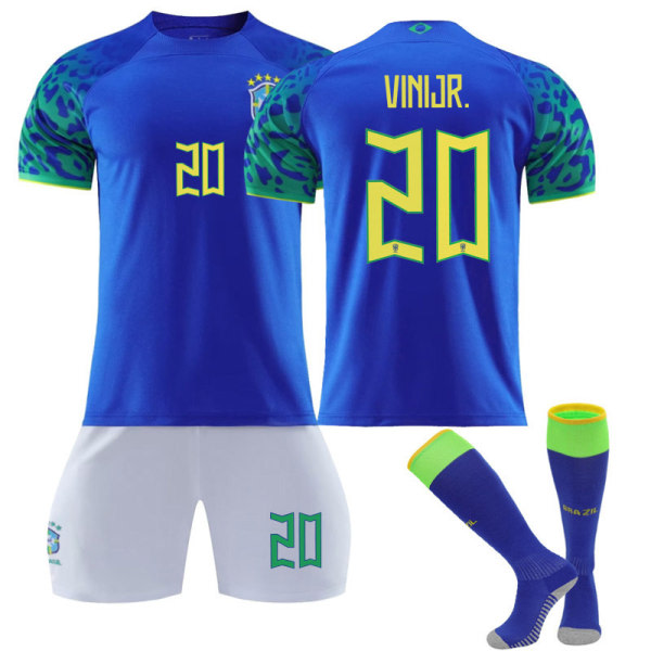 Qatar fotbolls-VM 2022 Brasilien Vini Jr #20 Tröja Samba fotboll T-shirts for herr Set Barn Ungdomar Kids 22(120-130cm)
