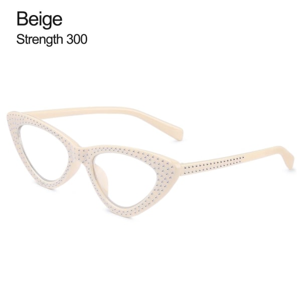 Cat Eye Läsglasögon Diamond Presbyopic Glasögon BEIGE beige Styrka+300-Styrka+300 beige Strength+300-Strength+300