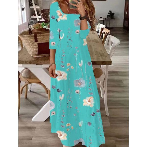 Moderigtig Elegant printet Kjole Lang Jumpsuit Søblå 5XL_paris