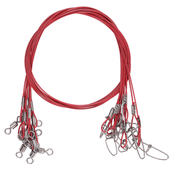 10 stk. 50 cm fisketrådsledere Anti-bid fiskelineledere med svirvler Ine ledere Rød