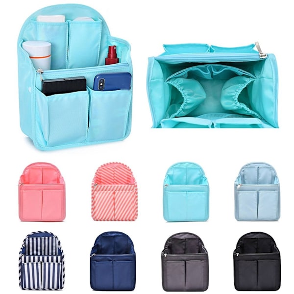 Reppu Säilytyslompakko Sisäpussi Lokero Lajittelulaukku Liner Organizer Light Blue