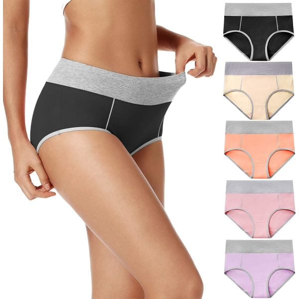 Bomullsundertøy med høy midje Myke pustende truser Stretchtruser Vanlige & Plus Size 5-pakning