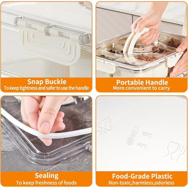 Portable Food Storage Container Plastic Snack Serving Trays 8 Removable Compartments for Parties Reusable Clear Appetizer Organizer