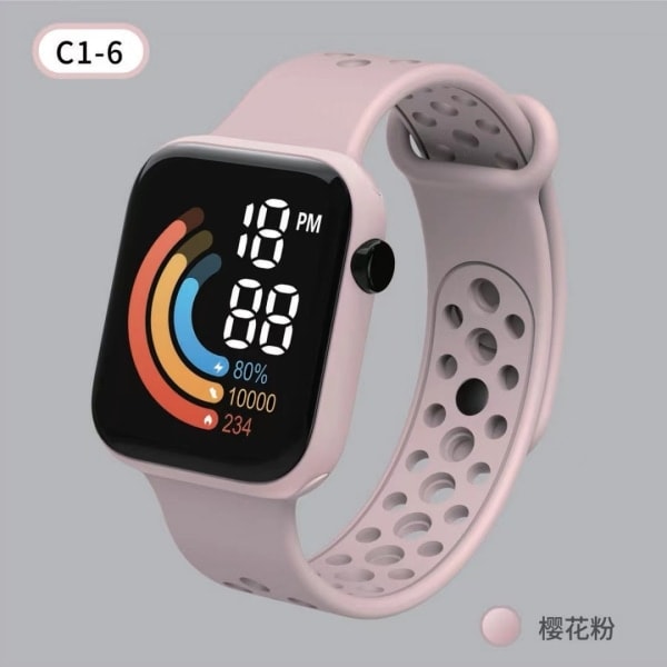 Elektrisk Ur C-6 Børne Regnbue Digital Display Lille Kvadratisk Led Tid Kalender Armbåndsur Hvid