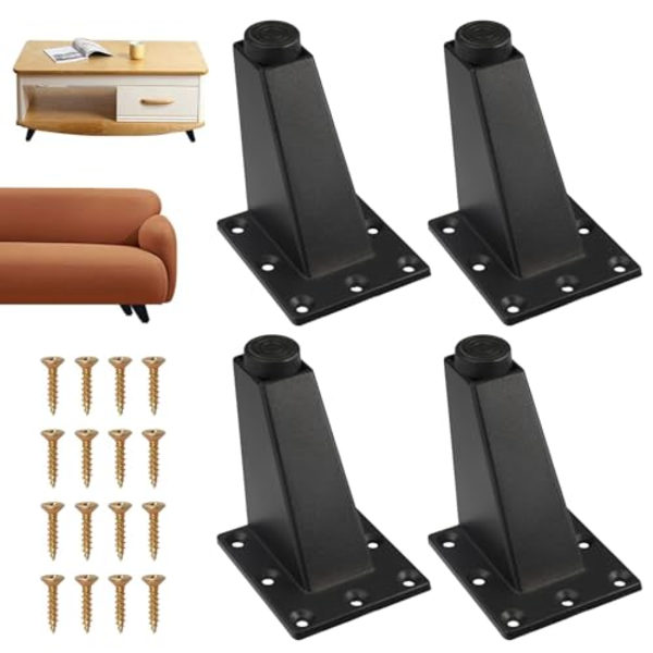 Møbelfødder Sort, 4 Stk. Sofafødder, 8 cm Trekantede Møbelben, 0-5 mm, Justerbare Metalben
