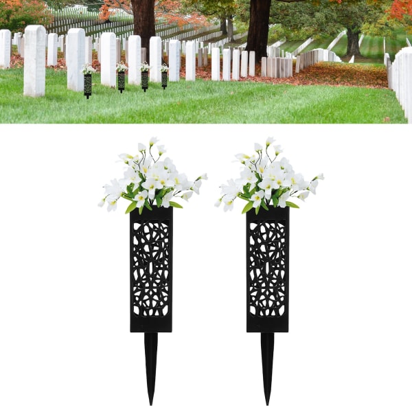 2 kpl Hautausmaa hautamaljakko Musta pylväs Ainutlaatuinen ontto muotoilu Helppo asentaa maahan kiinnitettävät hautakukkatelineet
