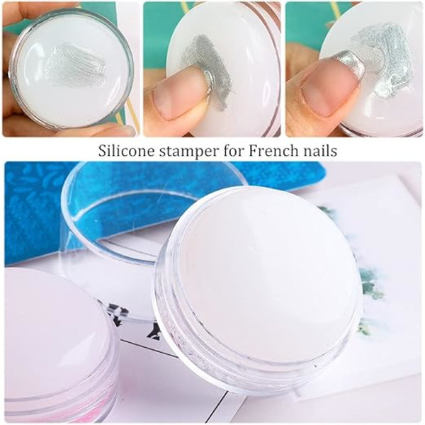 Tvådelad set (vit + rosa) Nagelstämpel i genomskinlig silikon Fransk spets nail art Geléstämpel för naglar Fransk nagelstämpelsats Manikyr Nail art