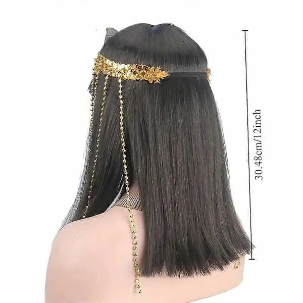 Cleopatra Cosplay -peruukki, 30 cm suora musta peruukki otsatukalla