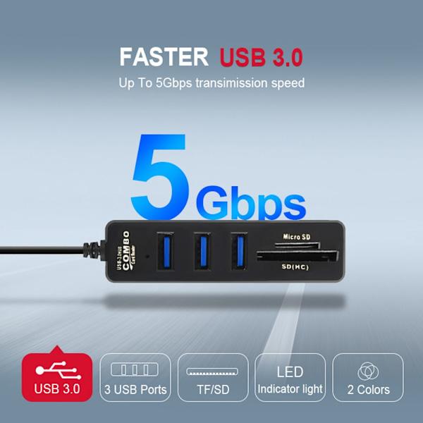 USB-hub med høy hastighet, splitter, 3 porter