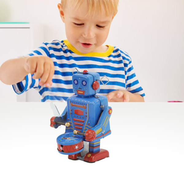 Clockwork trommerobot legetøjsblik Retro håndlavet trommeoprulningsrobot til børn Voksenkollektion