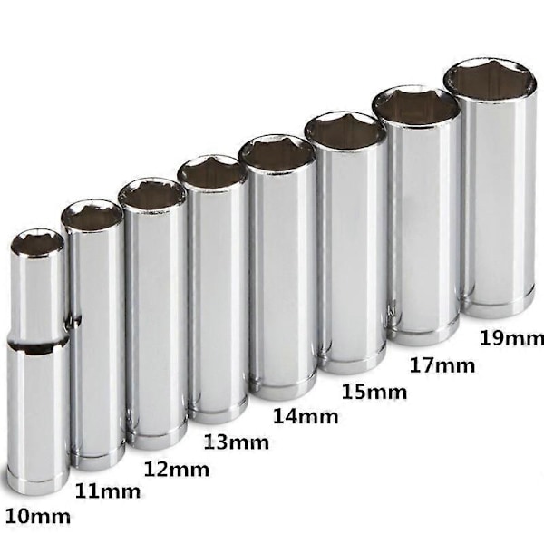 Uusi ammattimainen 8-osainen 3/8 tuuman vääntiön syvä hylsysarja, metrinen, 10 mm - 19 mm.pa