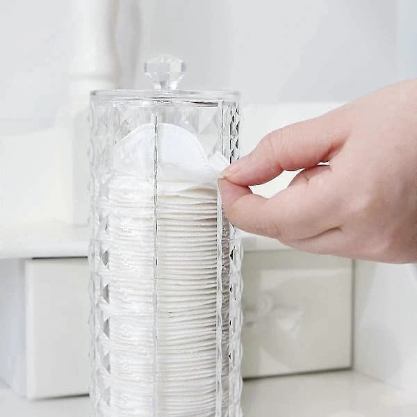 Cosmetic Cotton Round Holder, Clear Diamond Pattern Cotton Pad Storage Box
