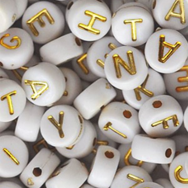 200st Smycken Pärlor Set Lös Akryl Guld Bokstav på vitt Armband Tillbehör för barn