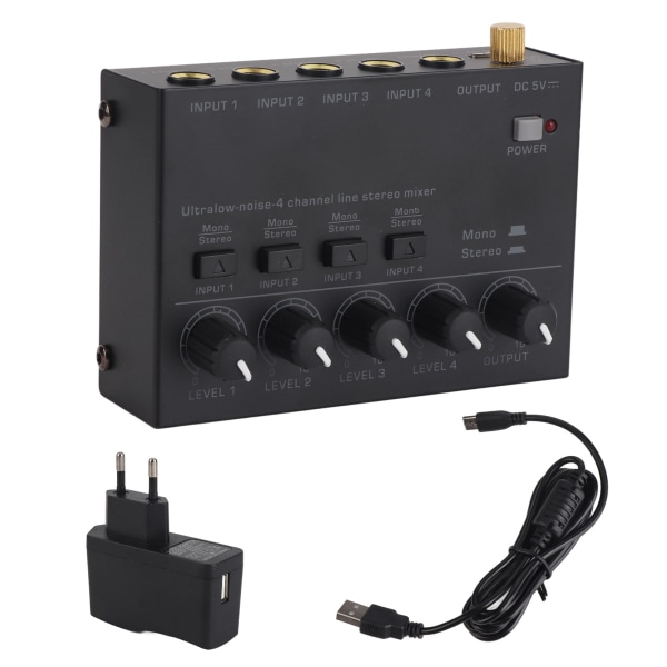4-kanals ljudmixer Line Mixer 4-kanals hörlursförstärkare för hemmastudior Liveinspelning 100?240V EU-kontakt