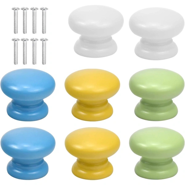 8 Colorful Cabinet Knobs with Screws, 33mm