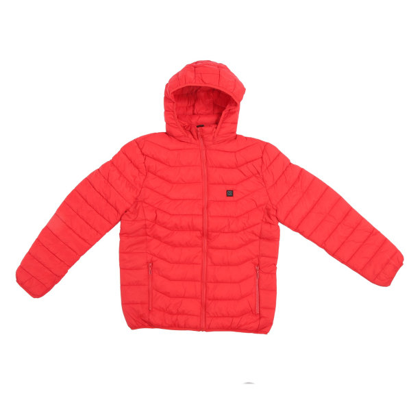 Oppvarmet jakke for menn kvinner USB 3 gir temperaturkontroll Elektrisk varmejakke frakk med hette for vinterrød 3XL