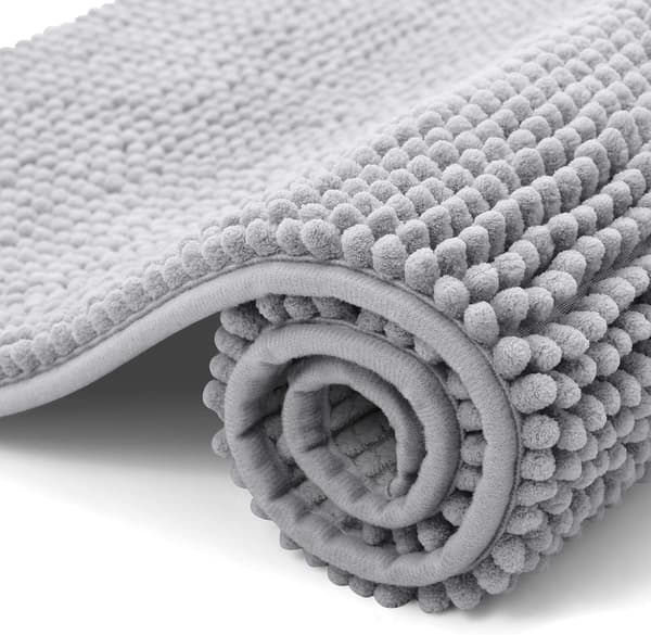 Chenille bademåtte, skridsikker, blød, absorberende og maskinvaskbar, til badeværelset, lysegrå, 40 x 60 cm