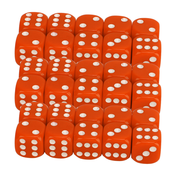 30 stk terningsett 6-sidig rundt hjørne Hvite tallprikker Bærbare plastspillterninger for brettspill Matematikkundervisning Oransje