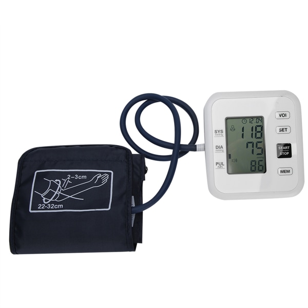 Kotitalouksien LCD-digitaalinen verenpainemittari, tarkka olkavarren verenpainemittari, valkoinen ilman ääntä