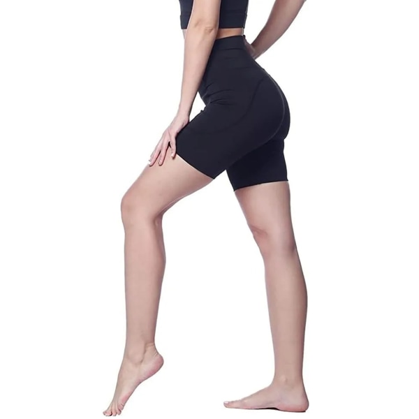Atletikshorts med høj talje Højelastisk undertøj til Gym Yoga Løbetræning Fitness Sort XL