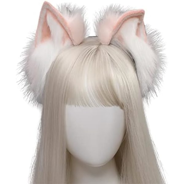 Kawaii Fox Cat Ears Hårband Hårnål Cats Cosplay (Rosa Vit Hårband)