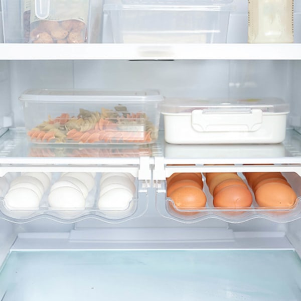 Kylskåp Ägglåda Organizer Hållare Stor kapacitet Plast Utdragbar ägghållare Låda för kylhylla Kök