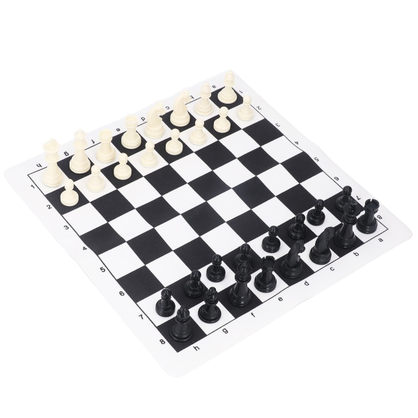 Internasjonalt sjakksett Svart Hvit plast sjakkbrikker PU lær sjakkbrett for bordspill