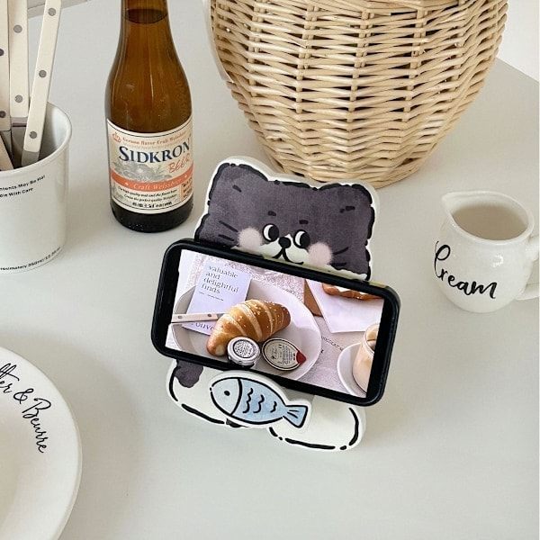Söt Tecknad Mobiltelefonhållare för Skrivbord Transparent med Kattmönsterdesign Telefontillbehör för Kvinnor Flickor Barn