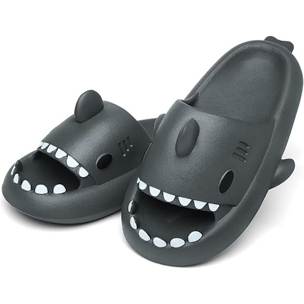 Herre- og damesandaler i hajform - sommer-sandaler med åben tå, skridsikre badesandaler til strand og pool med tyk sål Grå Gray 42/43