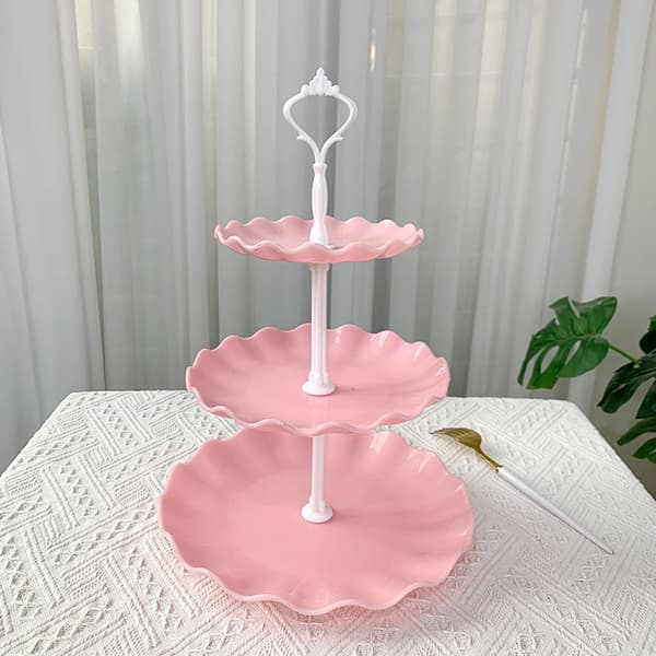1 st Tårtställ Vit Plast Dessertbord Ställ Set 4 st 3 Vånings Cupcake Displayställ Kakbricka Rack Serveringsbricka Tårtdisplaytorn för Style 3