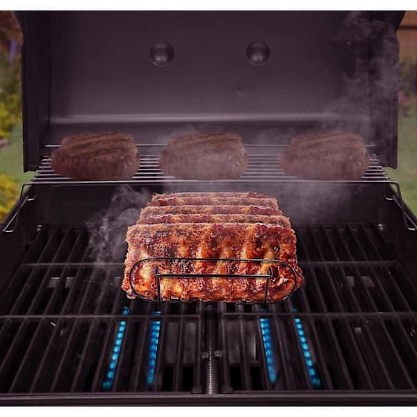 Nonstick Rib Rack Rustfrit Stål Bærbart Grillstativ til BBQ Camping Picnic Udendørs Madlavning Sort 35,7 x 25,7 x 7,7 cm